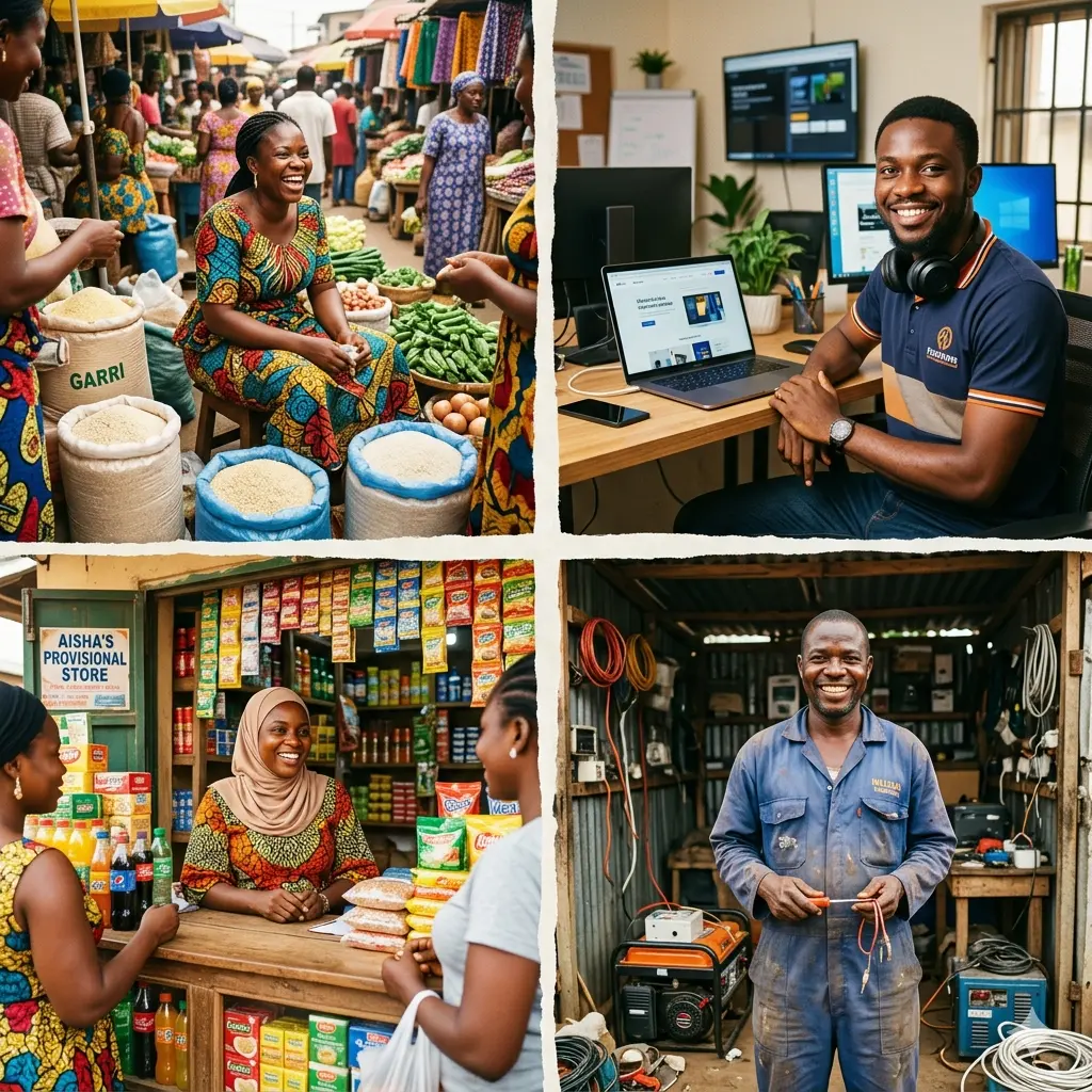 Nigerian business owner learning with audio